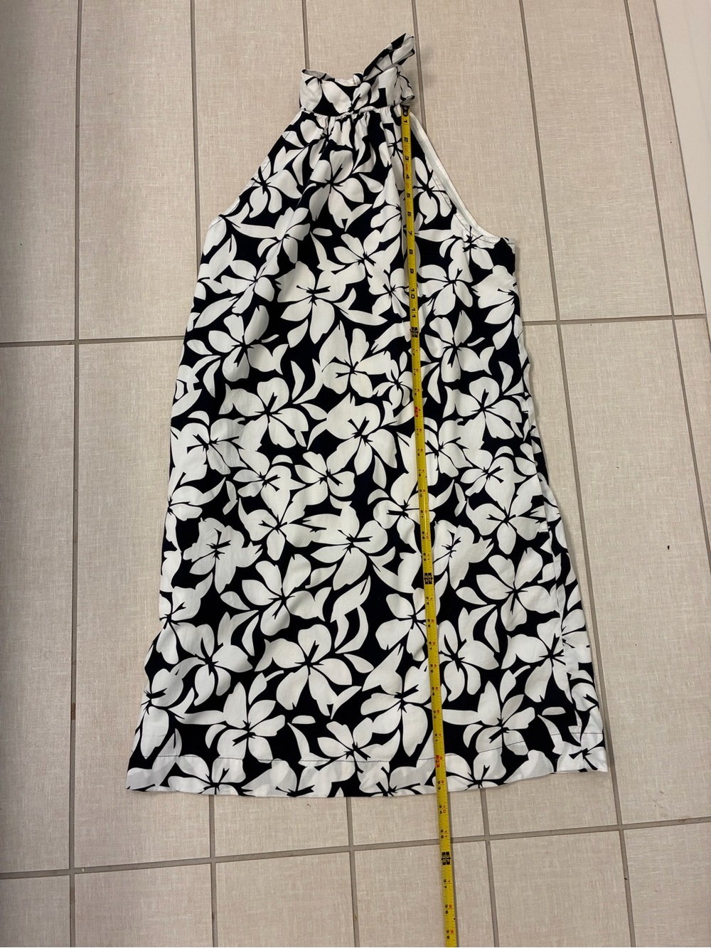 J. Crew Navy & White Floral Halter Tie Neck Shift Dress 0 - Picture 7 of 11